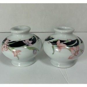 Vintage Wicks N Sticks Fiona Black Taper Candle Holder Set Ceramic 80’s